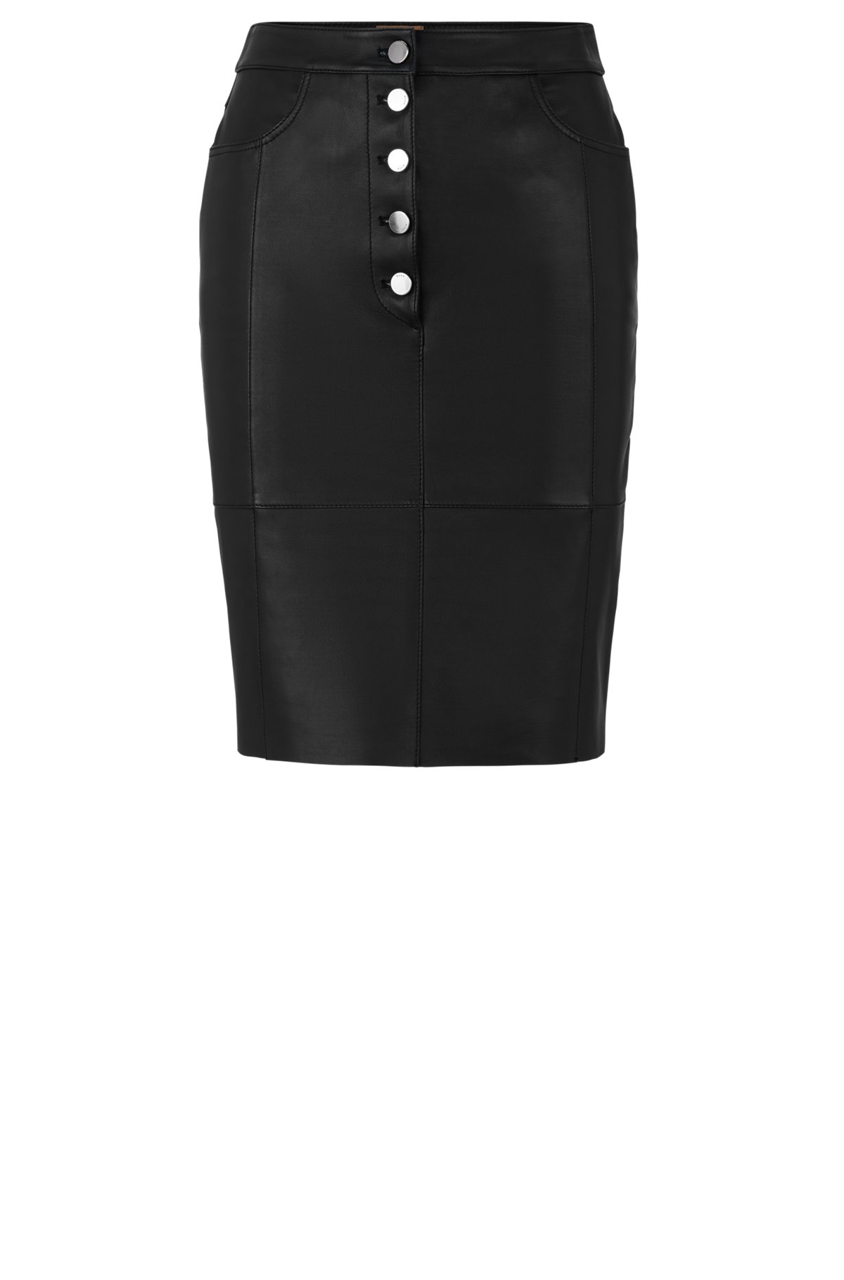 BOSS - Lamb-leather pencil skirt bonded with denim