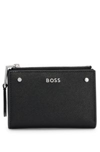 Grained-leather wallet with metal logo lettering, Black