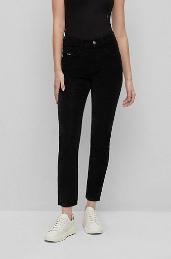 Regular-fit jeans in cotton-blend velvet, Black