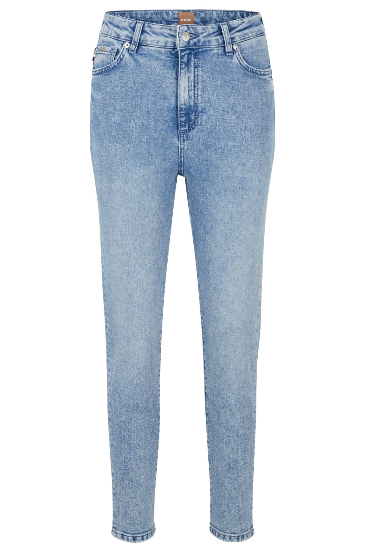 BOSS - Regular-fit cropped jeans in blue denim