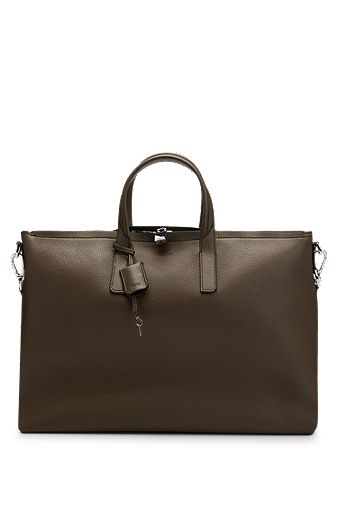 Italian-leather holdall with detachable padlock and key holder, Dark Green