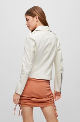 HUGO - Leather regular-fit biker jacket with asymmetric zip