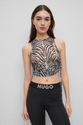 HUGO Sleeveless top in printed mesh with drawstring sides