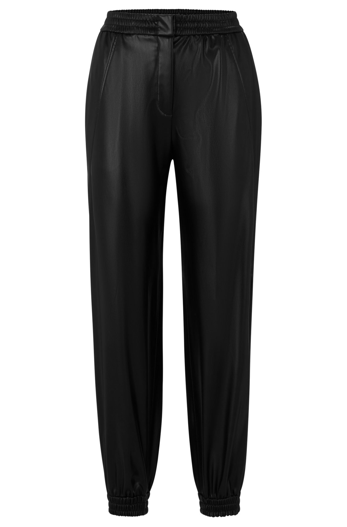 Cuffed tapered-fit trousers in faux leather, Black
