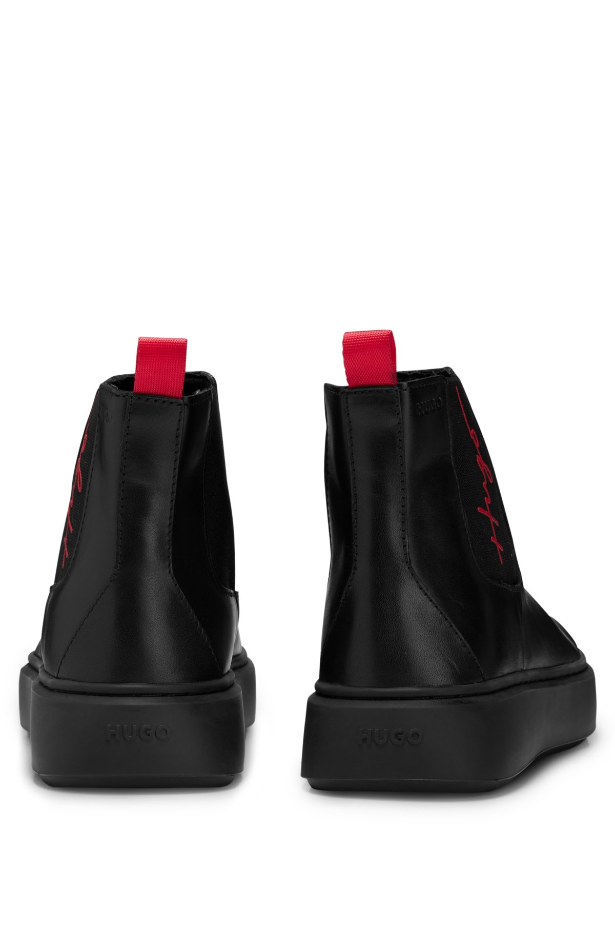 HUGO - Leather boots with logo-trimmed elastic panel
