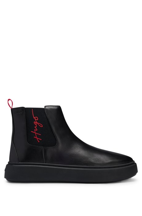 Leather Chelsea boots with logo-trimmed elastic panel, Black