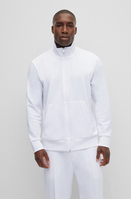 BOSS x Matteo Berrettini zip-up logo sweatshirt in super-stretch interlock fabric, White