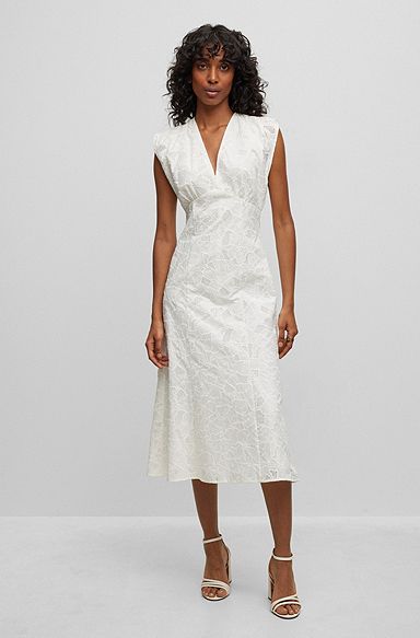 Cotton-lace regular-fit dress, White