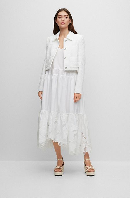 Strappy cotton dress with broderie anglaise, White