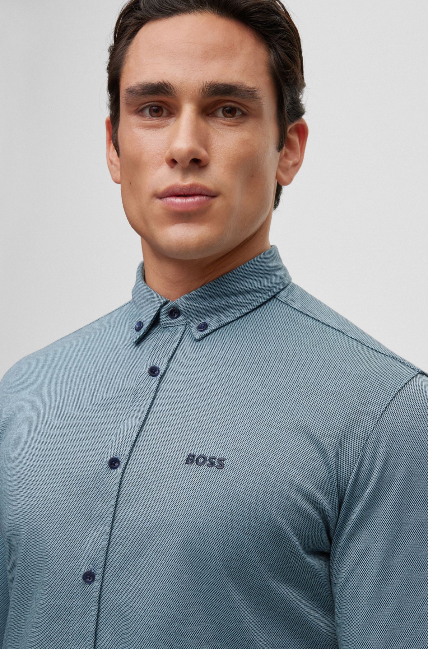 Himlen stakåndet undersøgelse BOSS - Regular-fit long-sleeved shirt in two-tone cotton