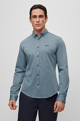 BOSS - Regular-fit long-sleeved shirt in two-tone cotton