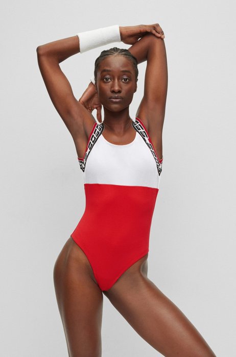BOSS x Alica Schmidt extra-slim-fit bodysuit with branding, Red