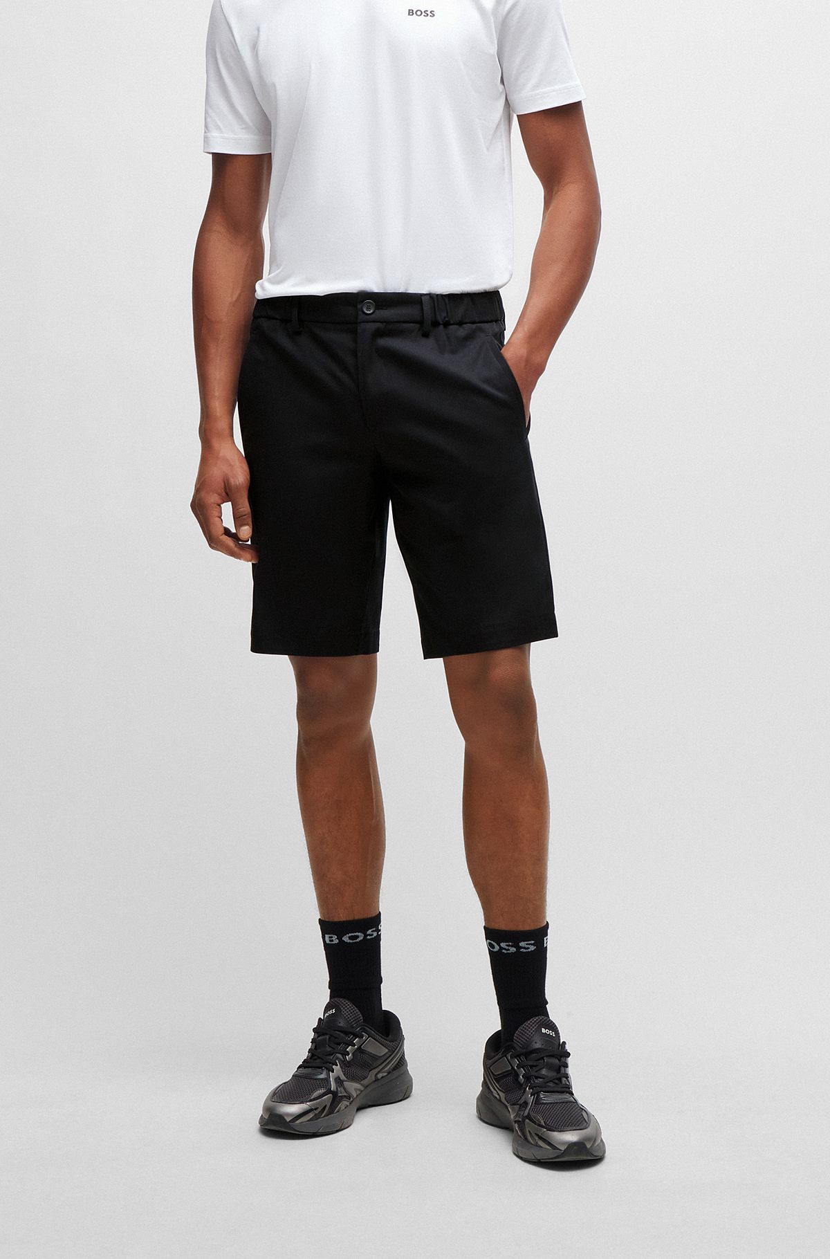 Slim-fit shorts in an organic-cotton blend, Black