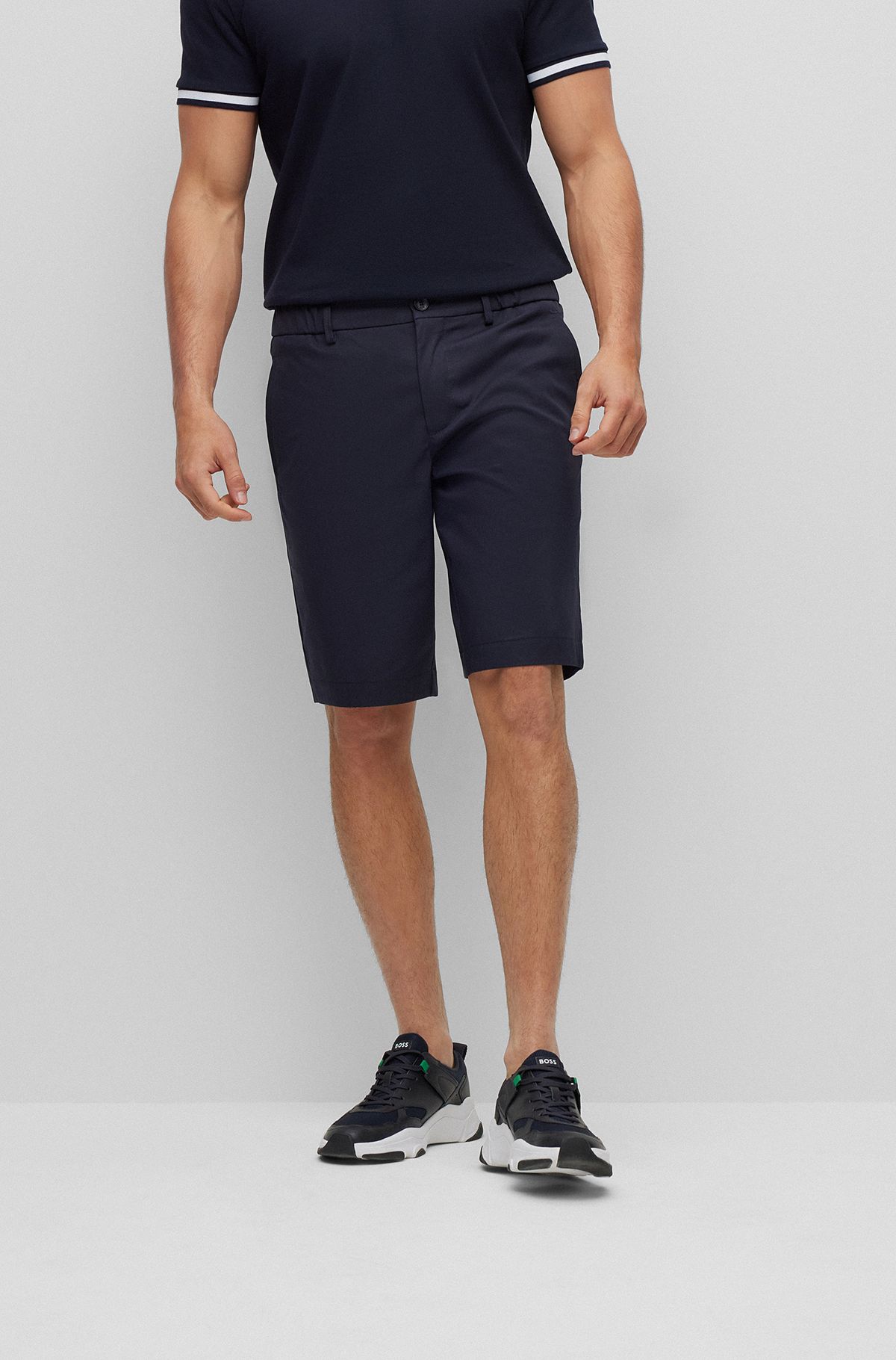 Slim-fit shorts in an organic-cotton blend, Dark Blue