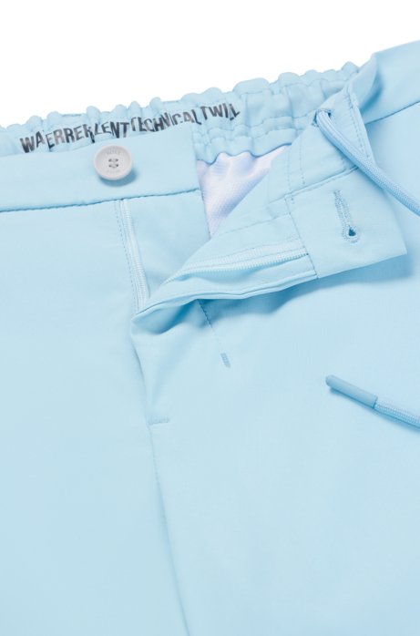 Hugo Boss Slim-fit Shorts In Water-repellent Twill In Light Blue
