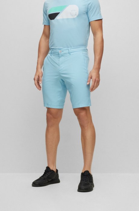 Hugo Boss Slim-fit Shorts In Water-repellent Twill In Light/pastel Blue