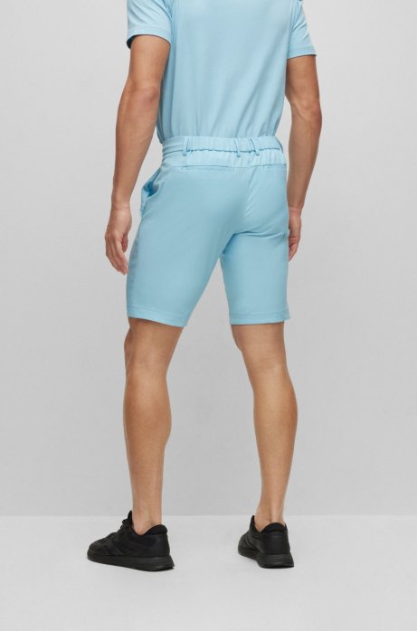 Hugo Boss Slim-fit Shorts In Water-repellent Twill In Light Blue