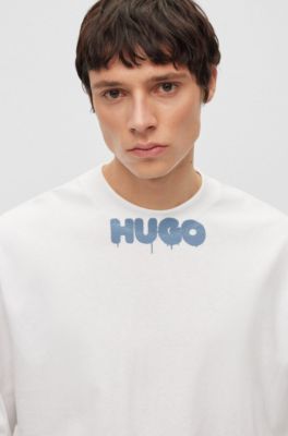 HUGO Longsleeved cottonjersey Tshirt with graffitistyle logo
