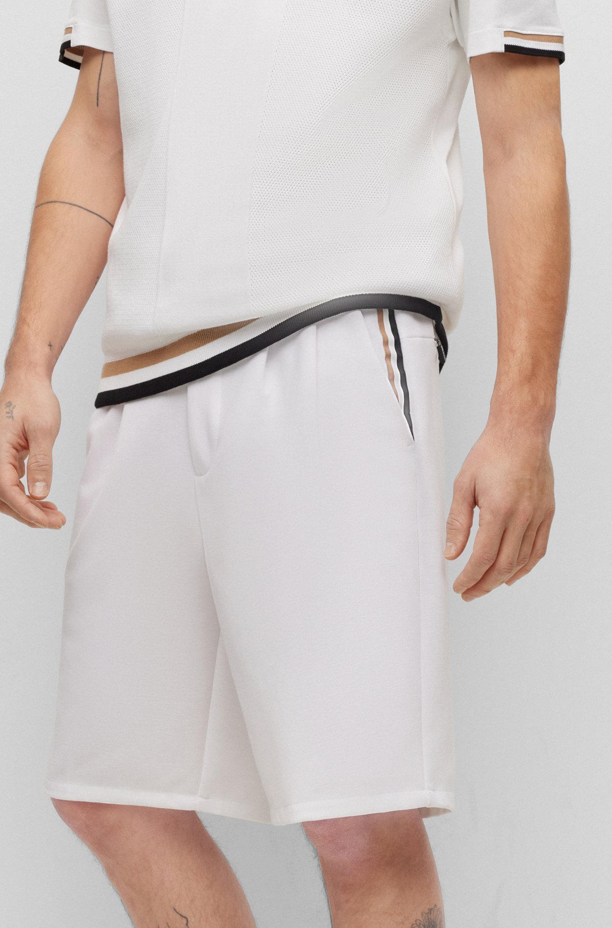 BOSS - Relaxed-fit shorts with signature-stripe tape