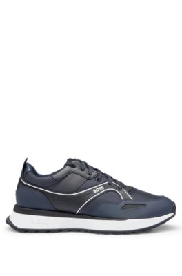 HUGO BOSS MIXED-MATERIAL LACE-UP TRAINERS WITH TEXTURED PANELLING