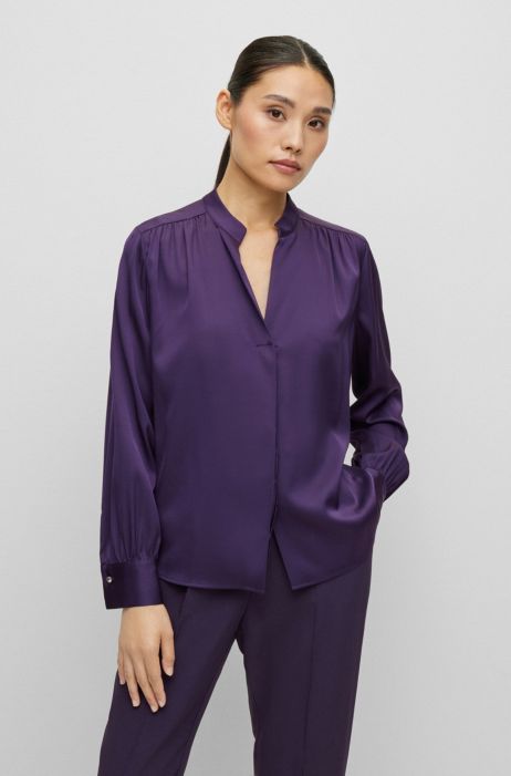 zo Dakraam vinger BOSS - Regular-fit long-sleeved blouse in stretch silk