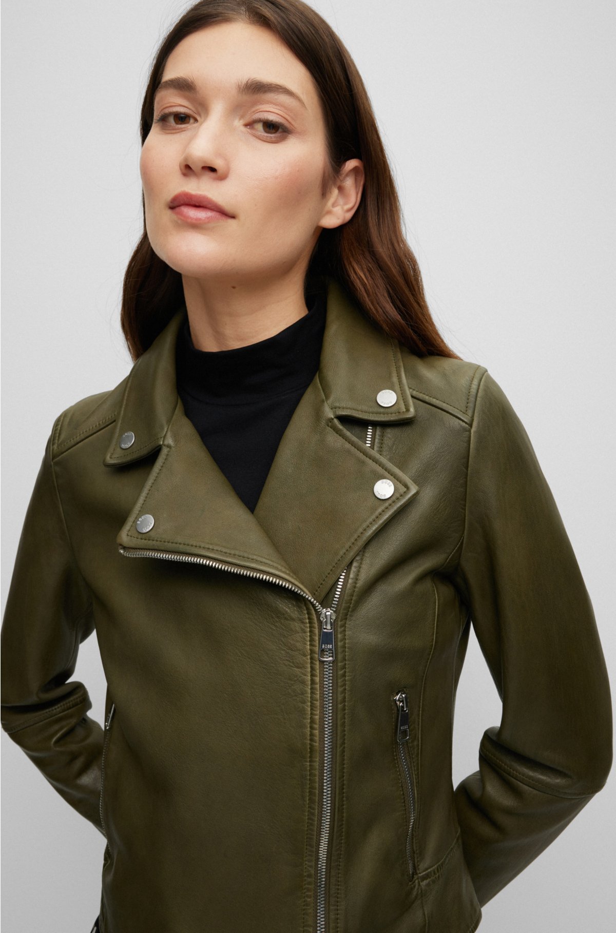 Tordenvejr arbejde Litteratur BOSS - Slim-fit leather jacket with asymmetric front zip