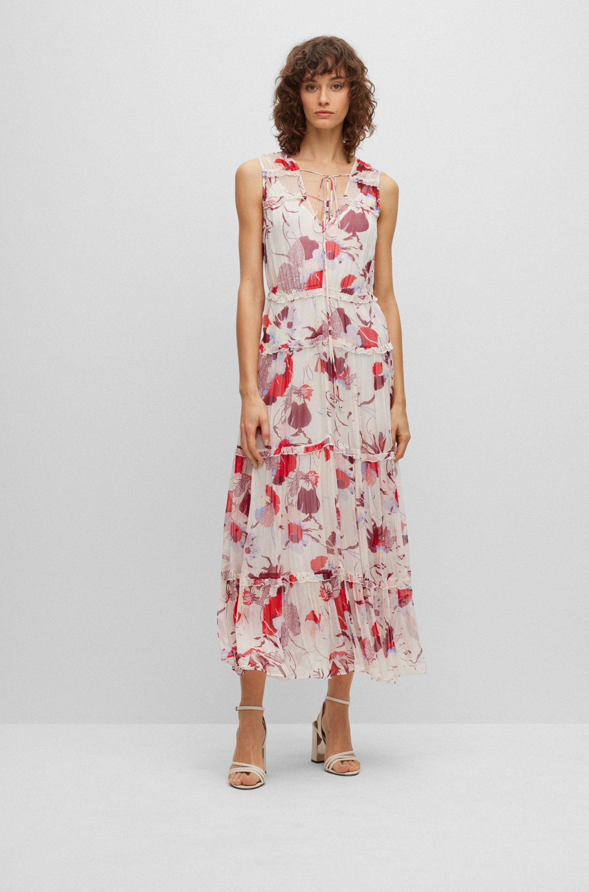 Meerdere boezem jukbeen BOSS - Maxi-jurk in chiffon met bloemenprint en verstelbare bandjes