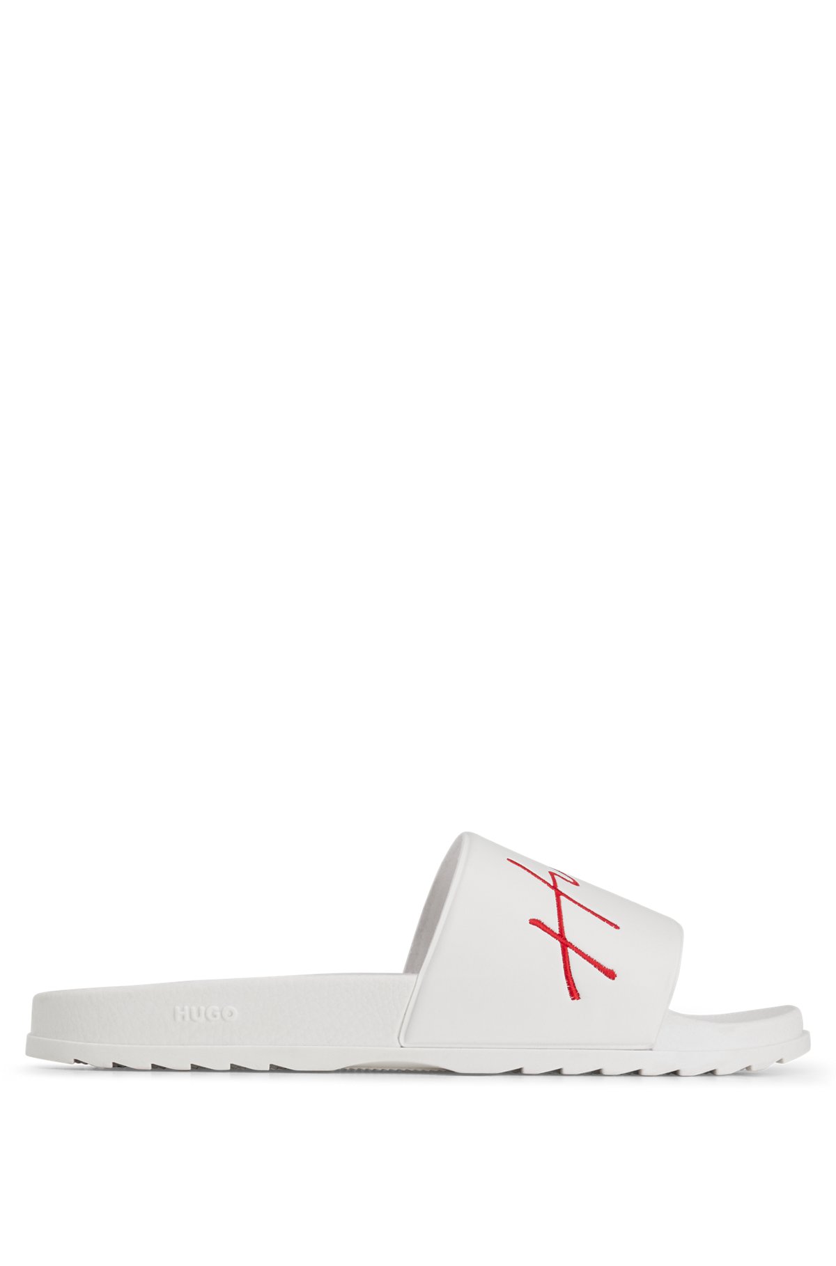 Logo slides with contoured footbed, White