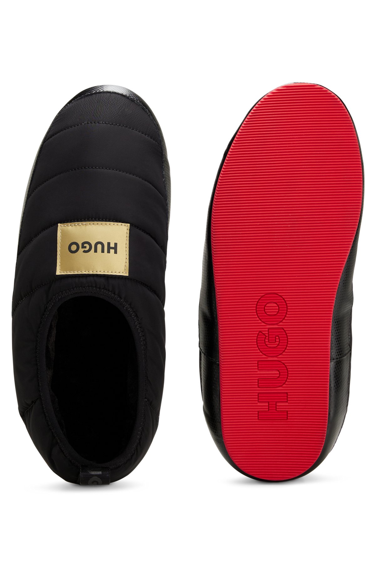 Logo-patch slippers with branded tape and contrasting outsole, Black