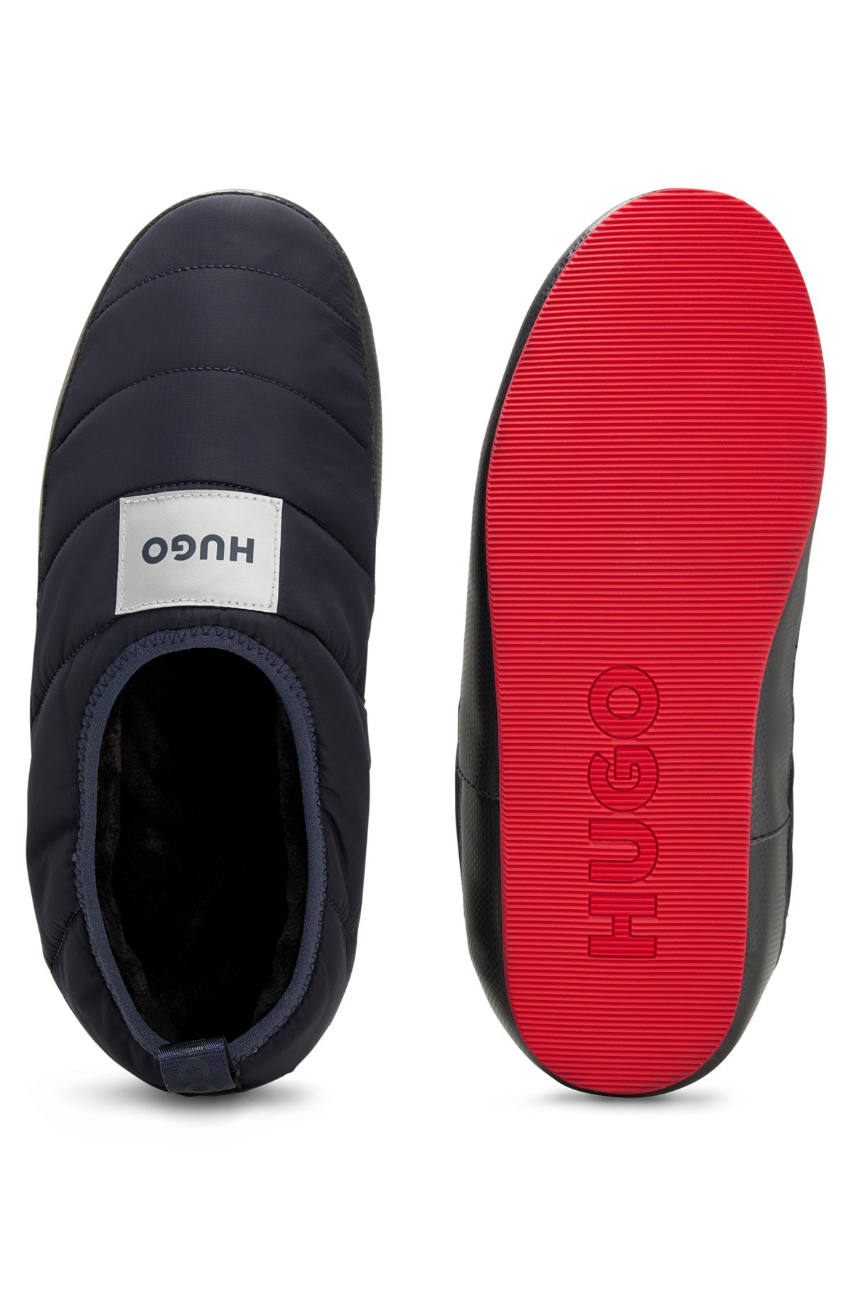 Logo-patch slippers with branded tape and contrasting outsole, Dark Blue
