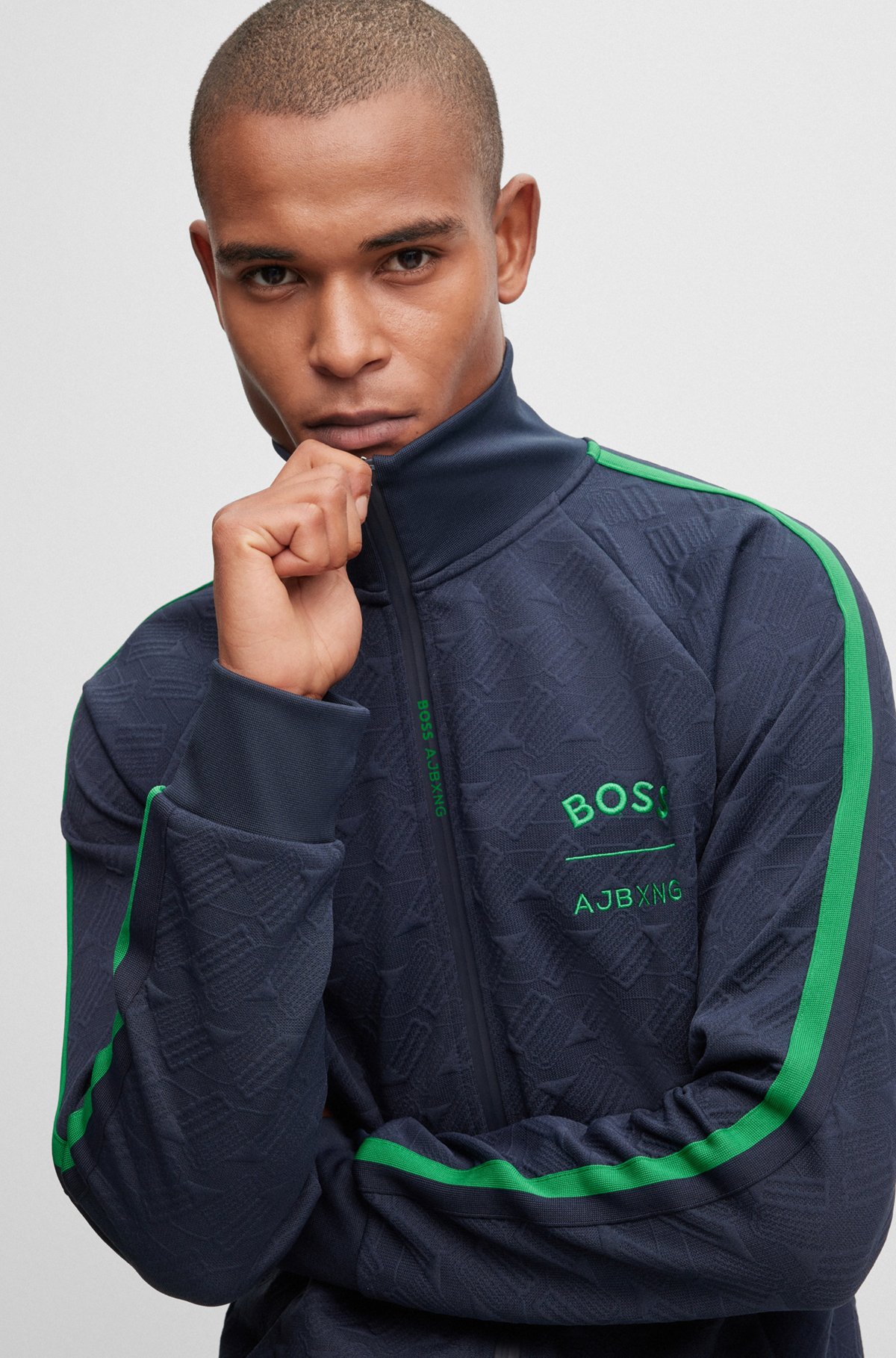 BOSS - BOSS x AJBXNG relaxed-fit zip-up sweatshirt with all-over monograms
