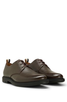 HUGO BOSS Business Leather Lace Up Derby Shoes, Dark Brown At John ...