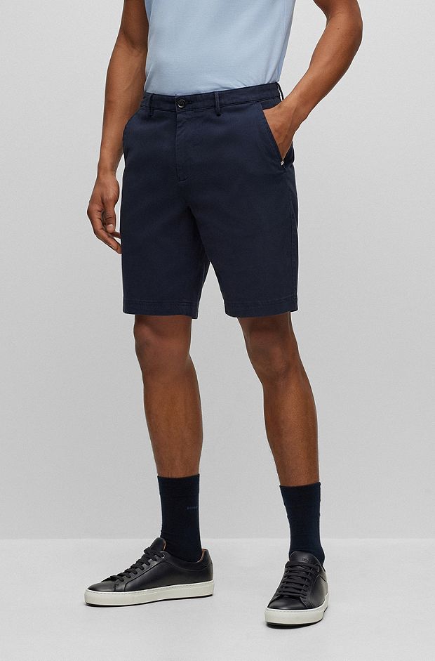 Slim-fit shorts in a cotton blend, Dark Blue