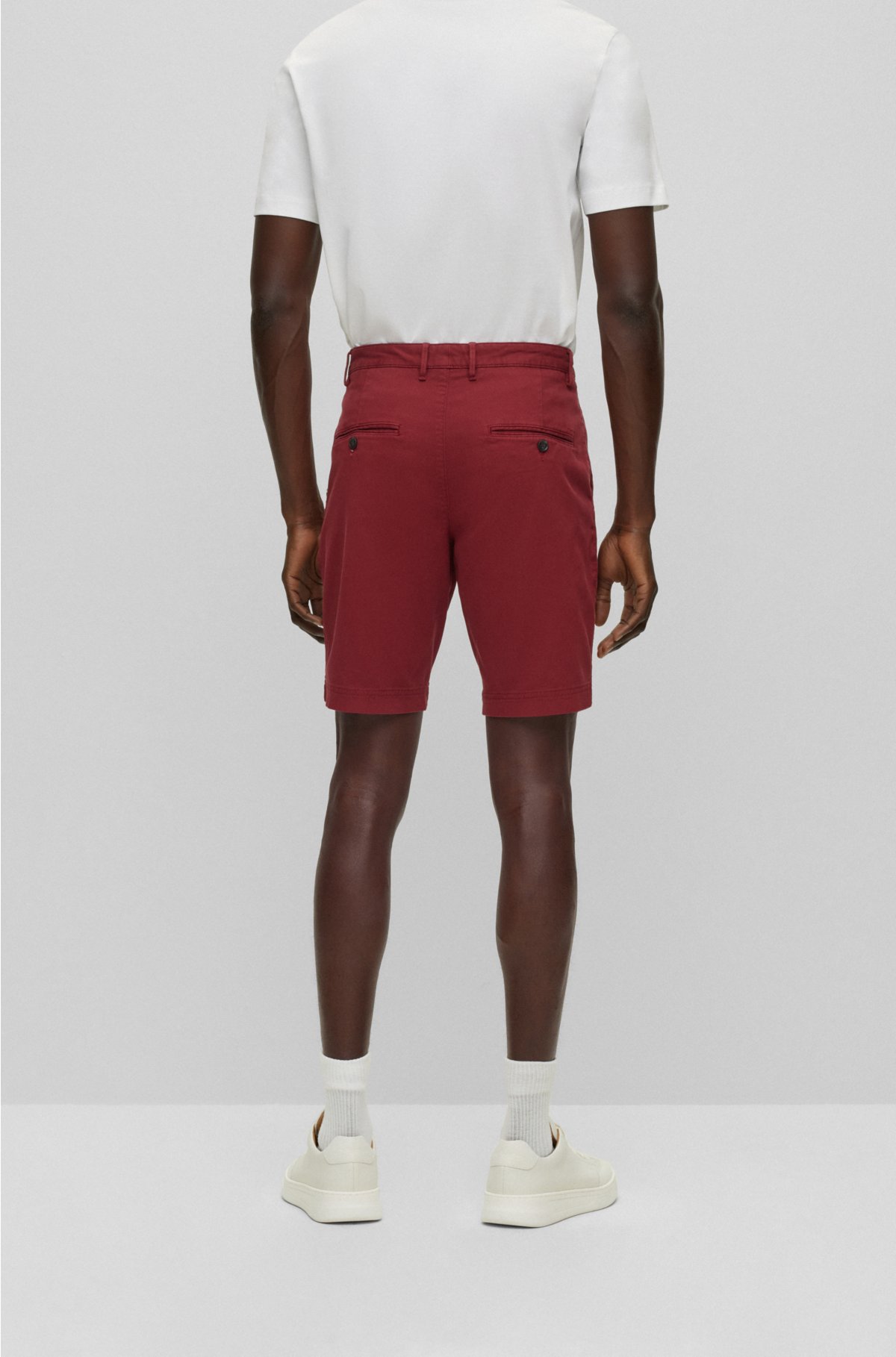 Slim-fit shorts in a cotton blend, Dark Red