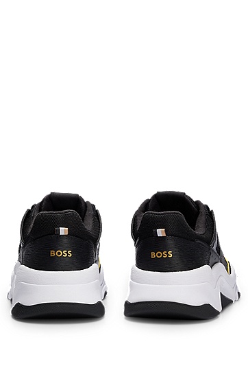 BOSS 博斯金属装饰混合材质系带运动鞋,  007_Black