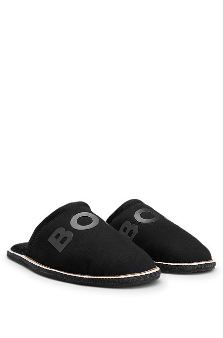 Monogram-logo slippers with rubber outsole and signature stripe, Black