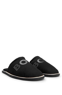 BOSS Monogram logo slippers with rubber outsole and signature stripe