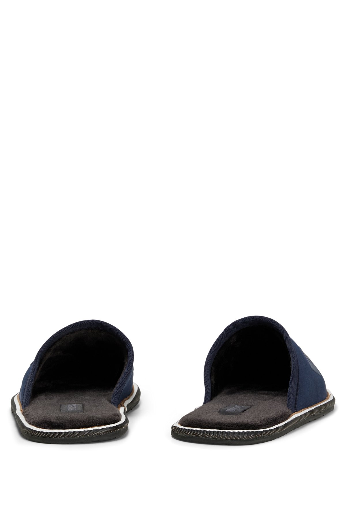 Monogram-logo slippers with rubber outsole and signature stripe, Dark Blue