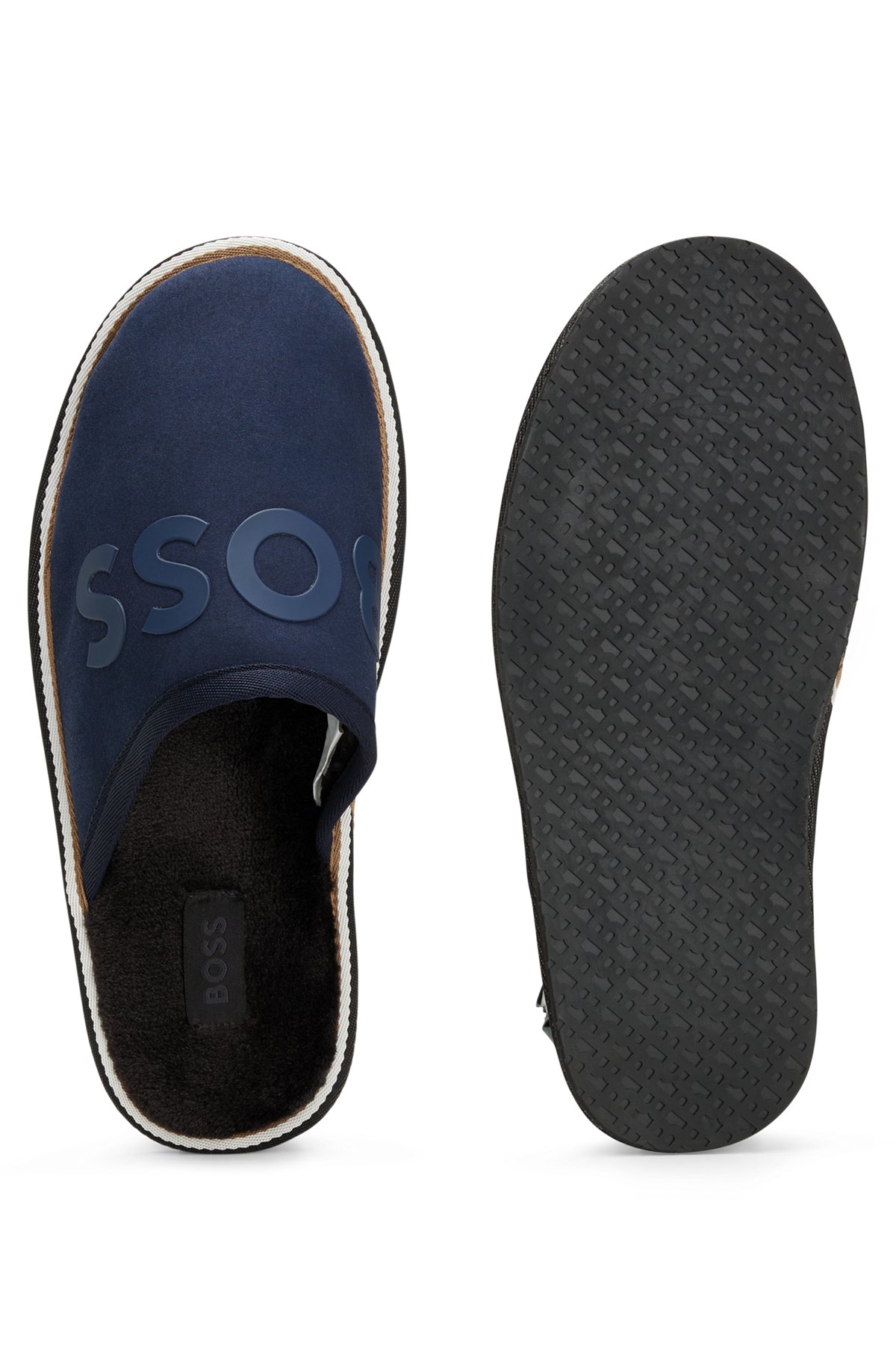 Monogram-logo slippers with rubber outsole and signature stripe, Dark Blue