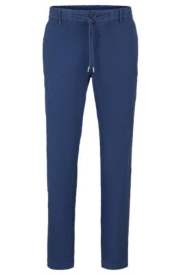 Hugo Boss Slim-fit Trousers In Linen, Cotton And Stretch