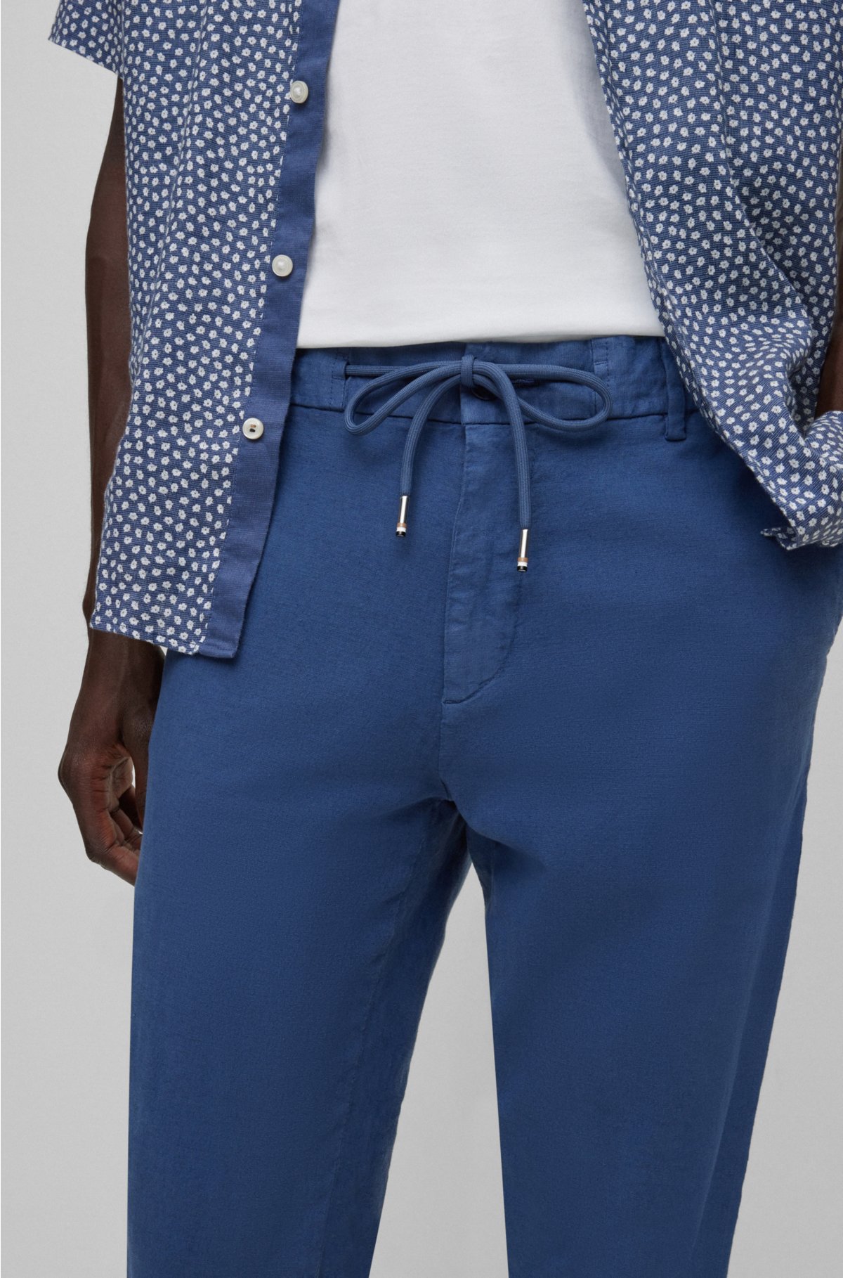 BOSS Pants KANE in jogger style tapered fit with linen in dark blue