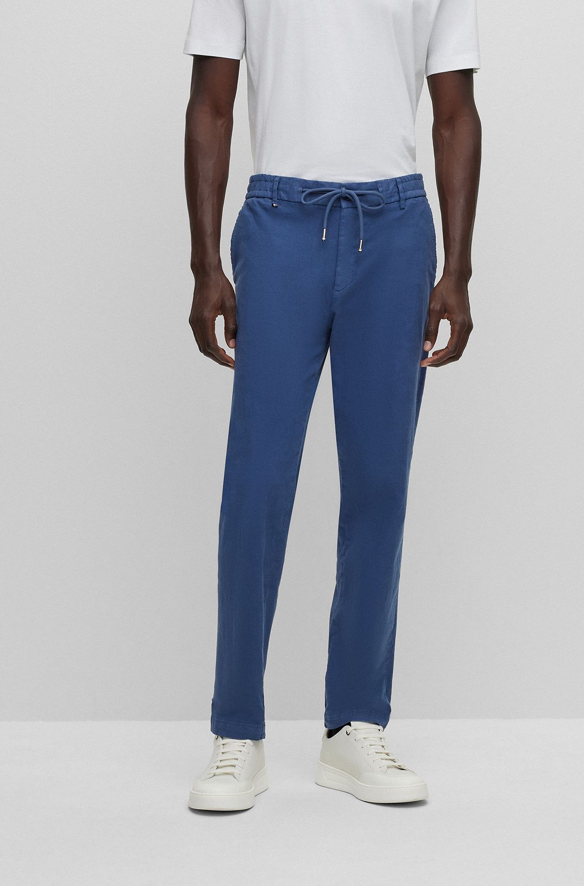 Slim-fit trousers in linen, cotton and stretch, Light Blue