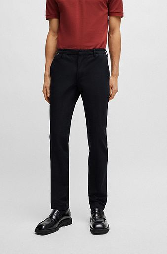 Slim-fit trousers in a cotton blend with stretch, Black