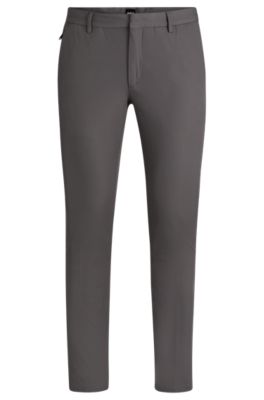 Hugo Boss Slim-fit Trousers In Stretch-cotton Satin In Dark Grey