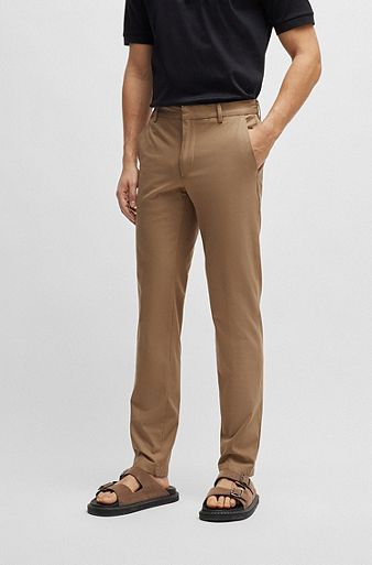 Slim-fit trousers in a cotton blend with stretch, Light Beige