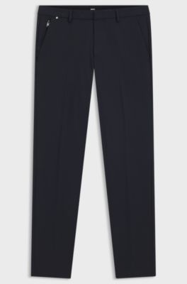 Slim fit-byxor i en stretchig bomullsblandning, M&ouml;rkbl&aring;