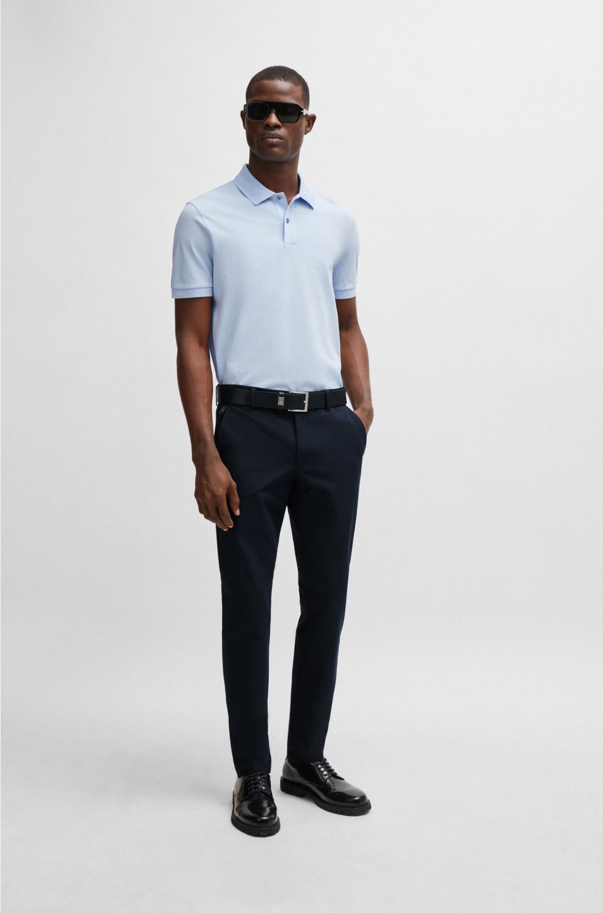 Slim-fit trousers in a cotton blend, Dark Blue