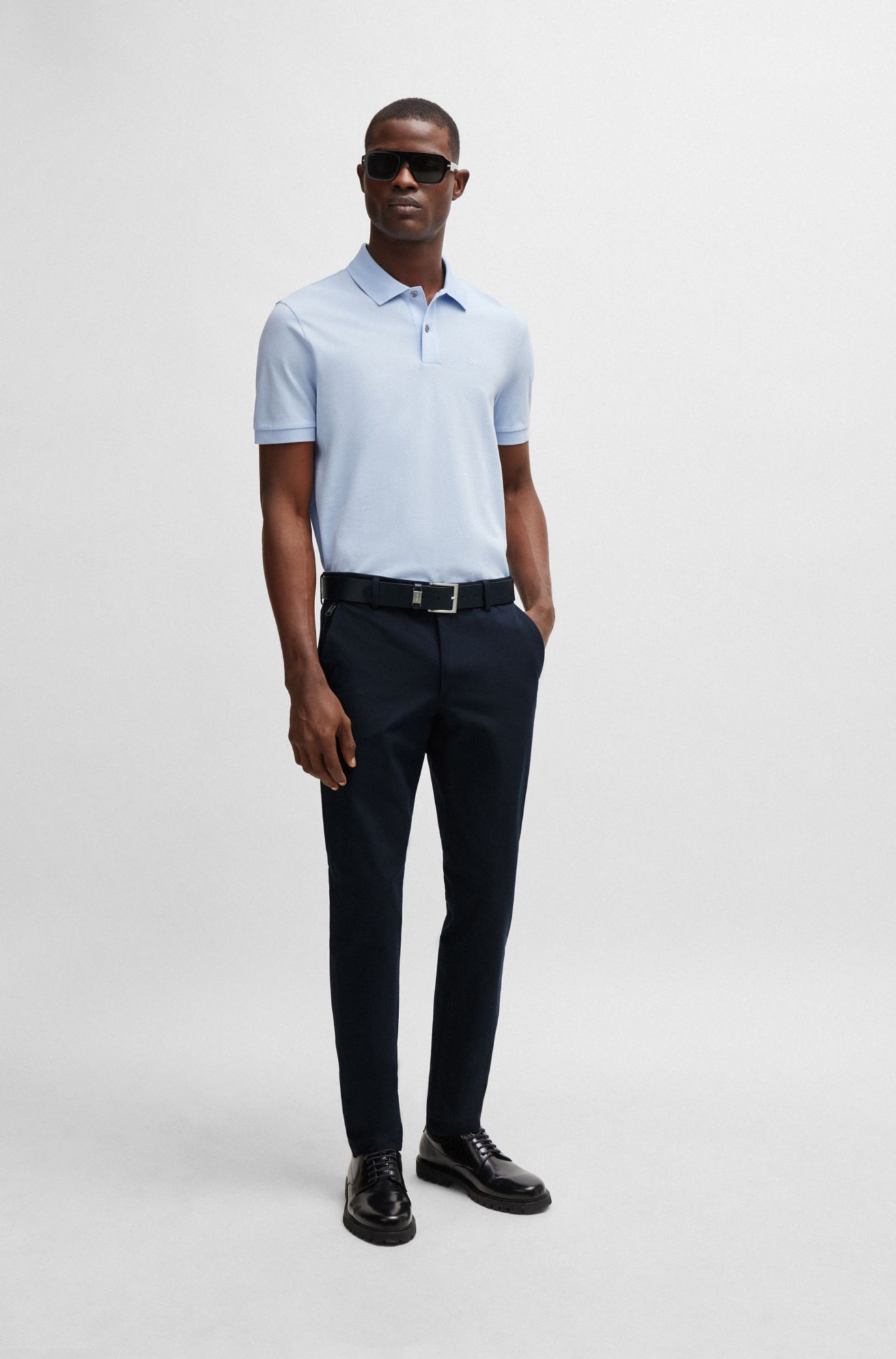 Navy polo with black hot sale pants