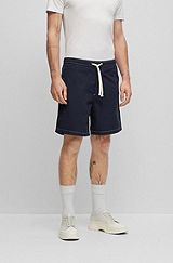 Regular-fit shorts in paper-touch stretch cotton, Dark Blue