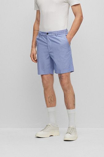 Slim-Fit Shorts aus Baumwoll-Mix mit Popeline-Struktur, Blau